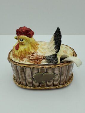 Rossini Hen on Nest Soup Tureen Gravy Boat Sauce Server with Ladle